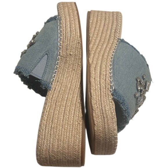 Anne Klein Crystal Denim Embellished Platform Espadrille Sandals Size 9.5 NIB - Picture 5 of 11